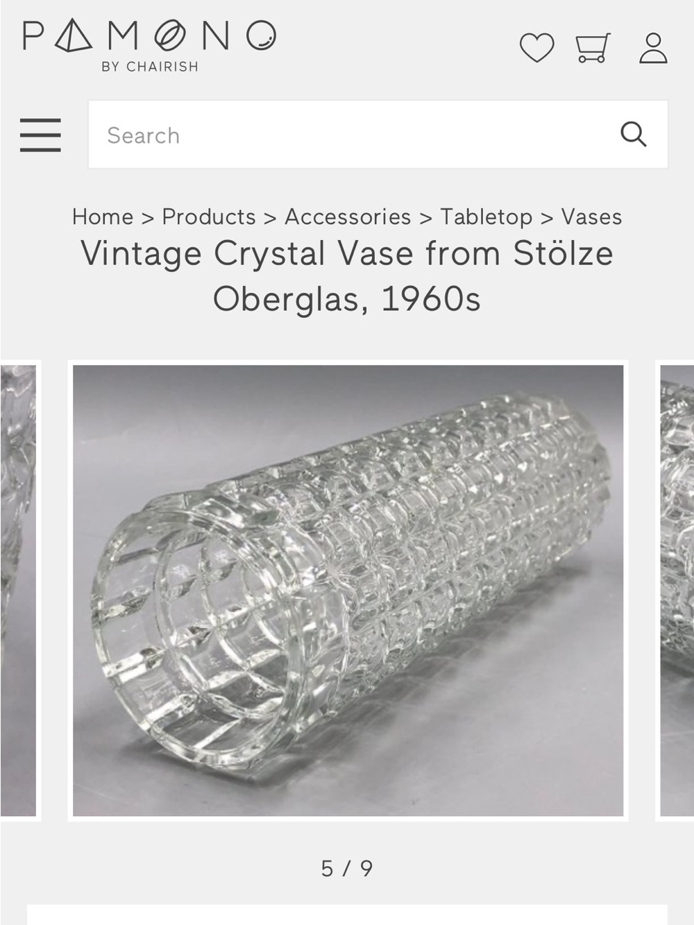 Stolze Oberglas 1960’s -Style Clear Textured Crystal Cylinder Vase